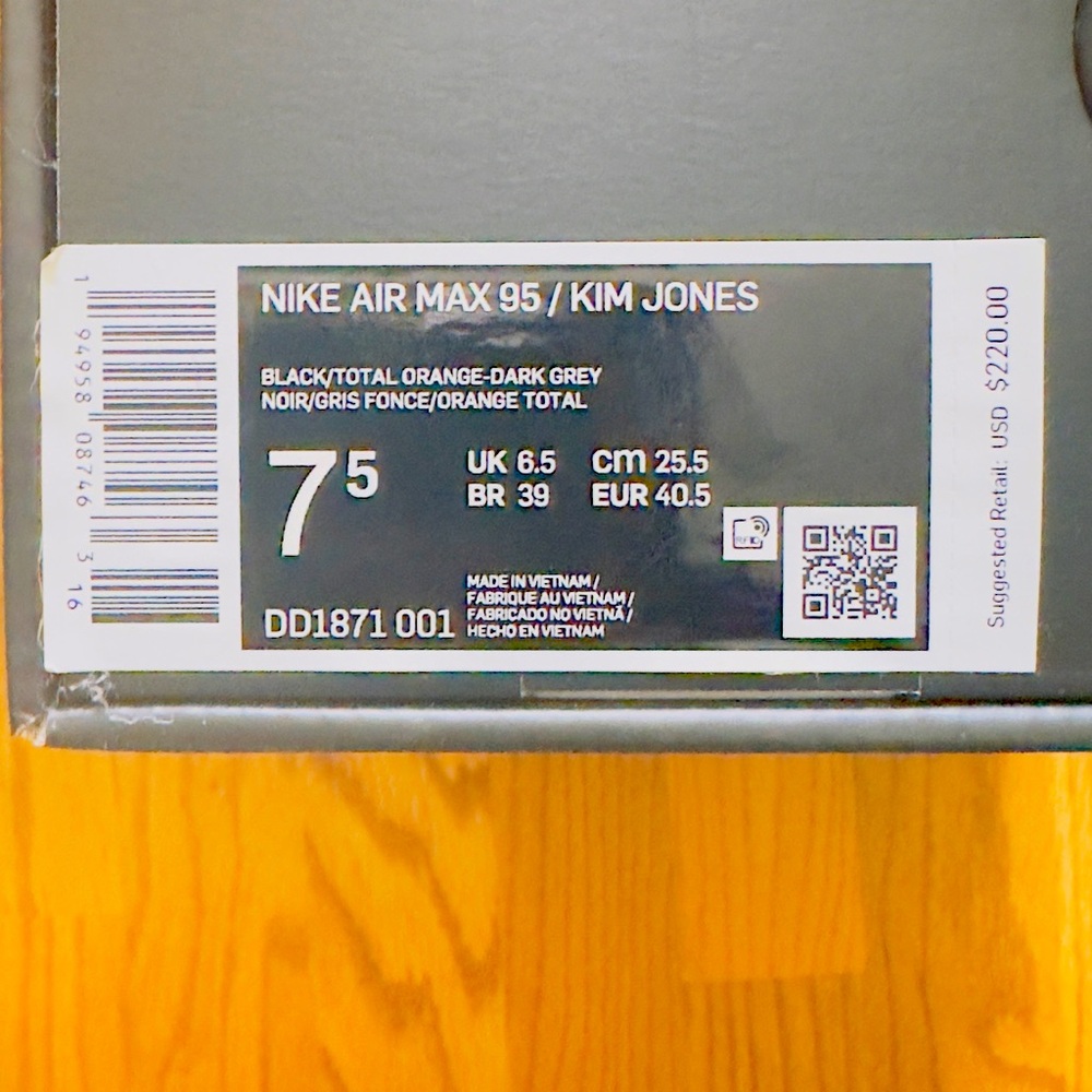 Nike Air Max 95 x Kim Jones | Size M7.5/W9 | Black-Orange-Dark Grey - Picture 5 of 5